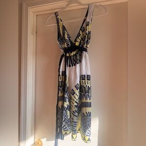 Forever 21 Yellow and Black Geometric Midi Dress